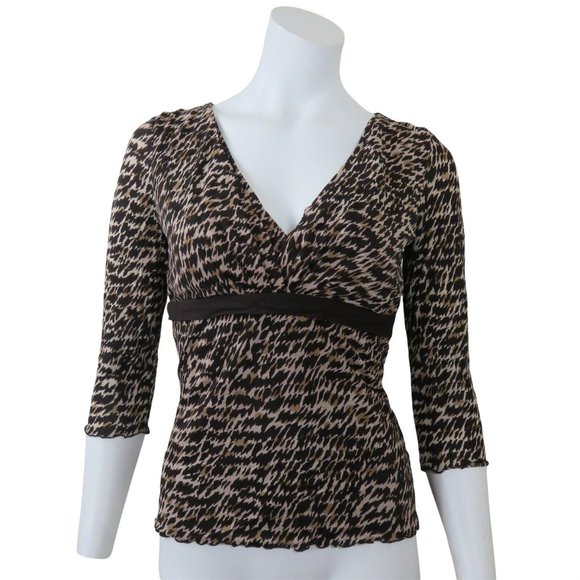 Vintage INC Sheer Stretch Mesh Brown Top Size S Empire 3/4 Sleeve - Picture 4 of 11